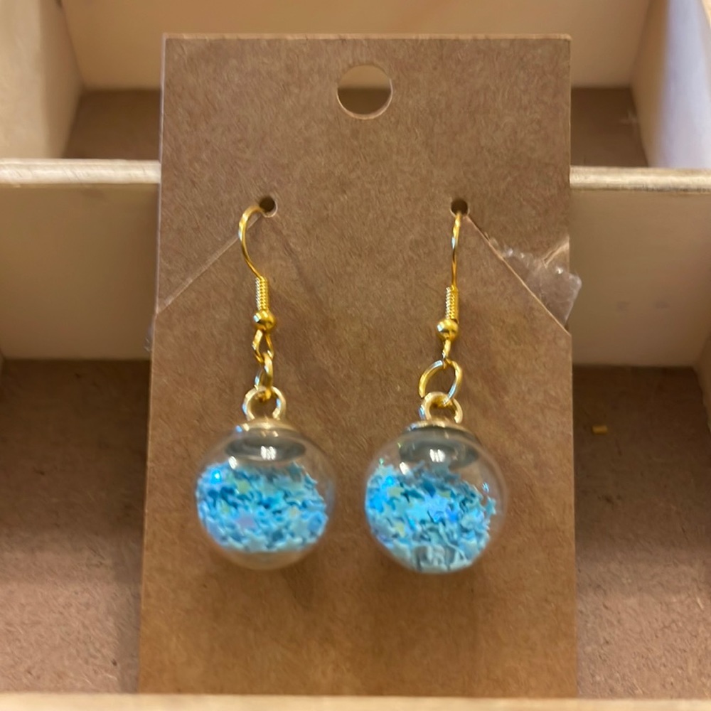 light blue ornament earrings Handmade